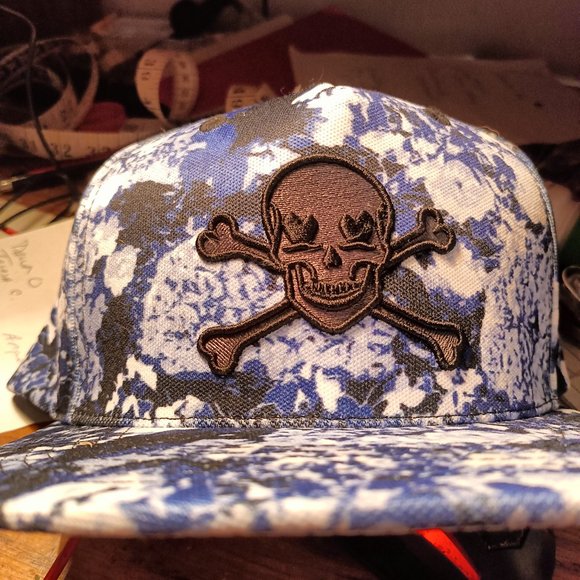 Violet Love Rebecca Michaels Trucker Hat cap Skull Cross Bones - Picture 2 of 6